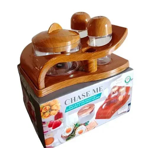 New Wood Style Salt & Pepper Shaker Set / Sugar Pot & toothpick holder