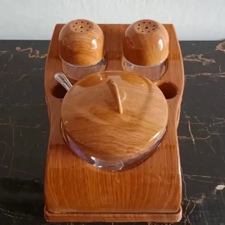 New Wood Style Salt & Pepper Shaker Set / Sugar Pot & toothpick holder