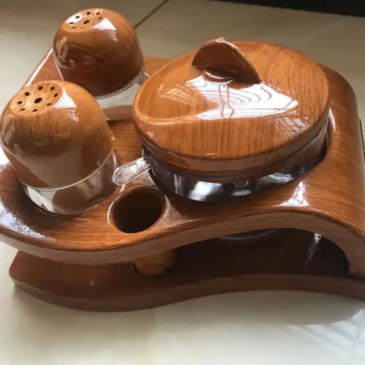New Wood Style Salt & Pepper Shaker Set / Sugar Pot & toothpick holder