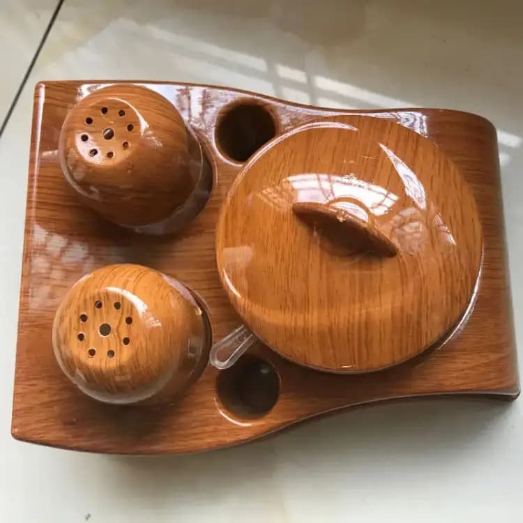 New Wood Style Salt & Pepper Shaker Set / Sugar Pot & toothpick holder